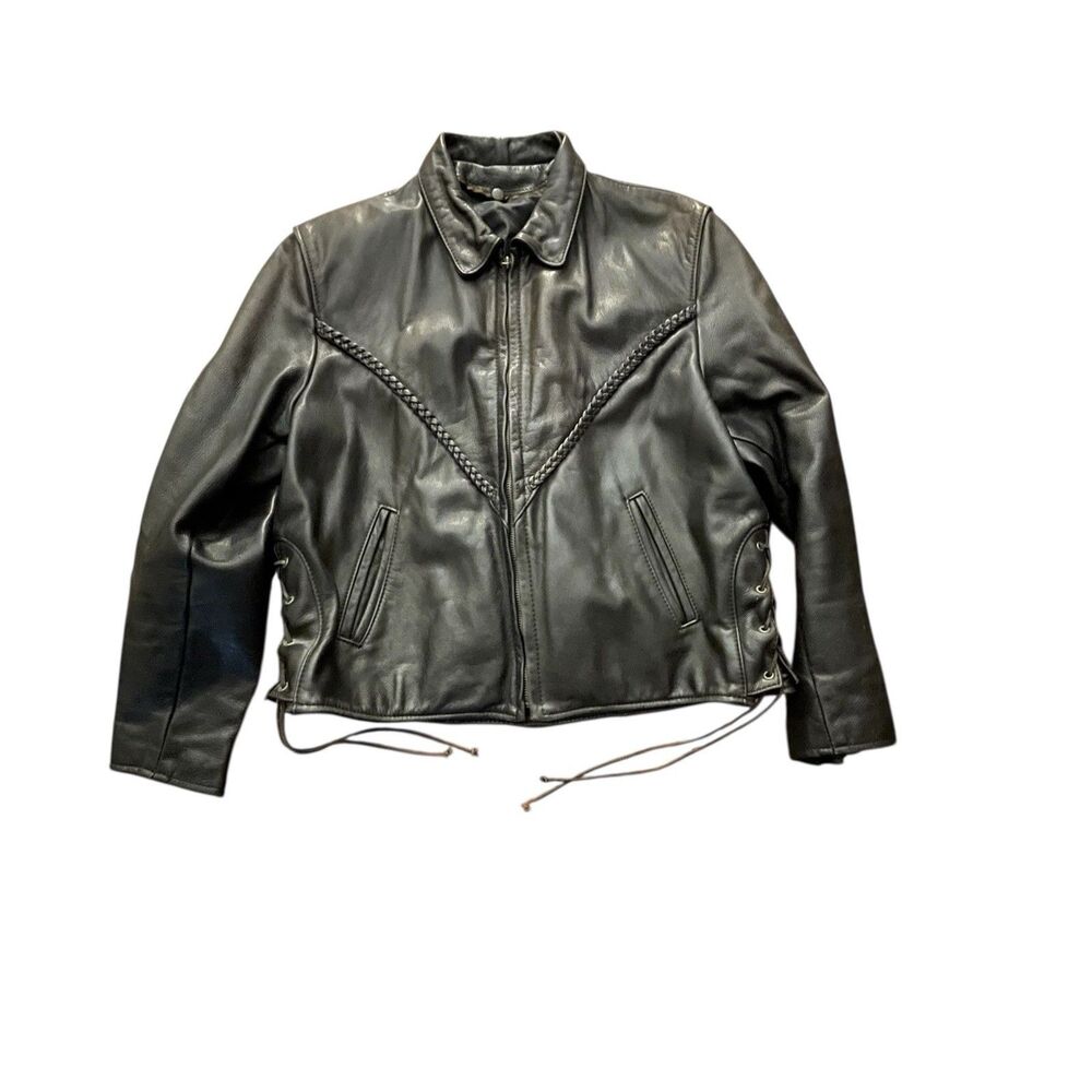 Vintage US Made Co Brown Leather Jacket Heavy Motorcycle Moto Biker Women’s XL